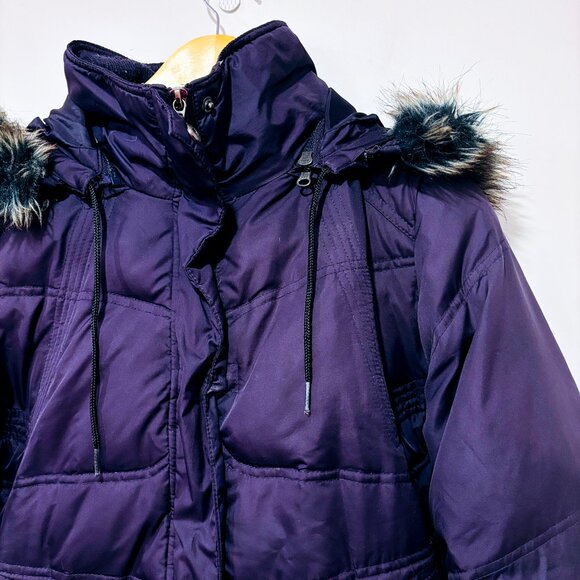 SNAP Plum Down Puffer Coat Faux Fur Hood Warm Winter Jacket | X-Large * - Picture 6 of 13